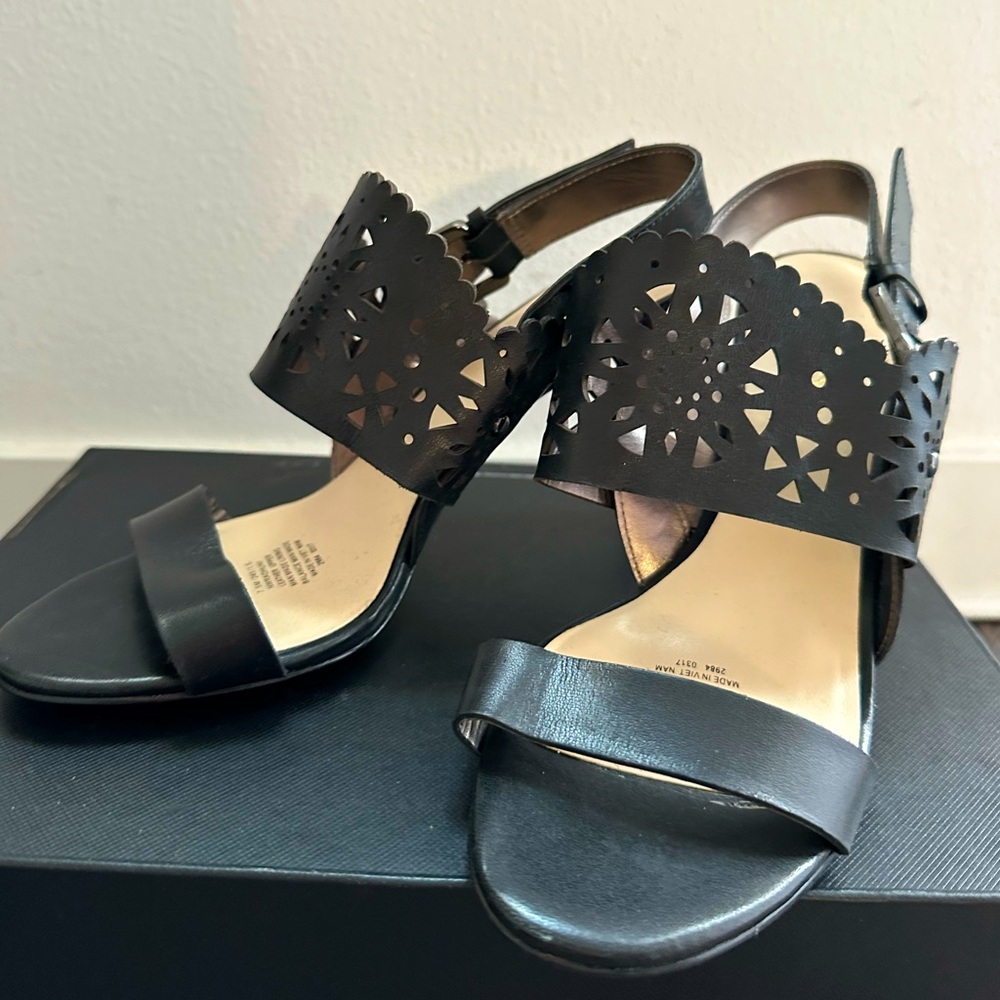 Nine West Black Faux Leather Strappy Open Toes Sandals Heels US 7M